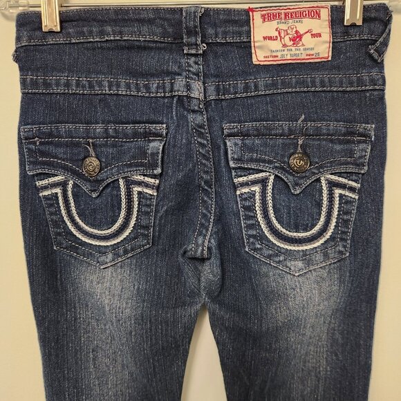 True Religion Jeans Womens 25 Blue Denim Joey Super T Stitched Flap Pockets EUC - Picture 5 of 13